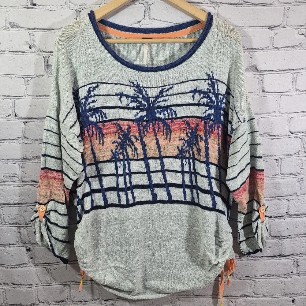 Free People Palm Breeze Sweater Womens Sz S Knit Beach Pullover Coastal Boho